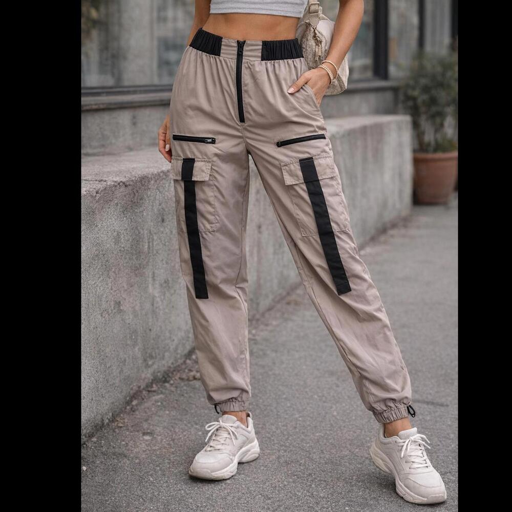 Weissman Beige Polyester Cargo Jogger Pants with Black Accents Size Small